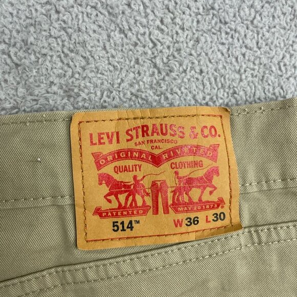 NEW Levis 514 Straight Fit Stretch Khaki Jeans W36 L30 Cotton & Elastane Blend - Picture 6 of 7